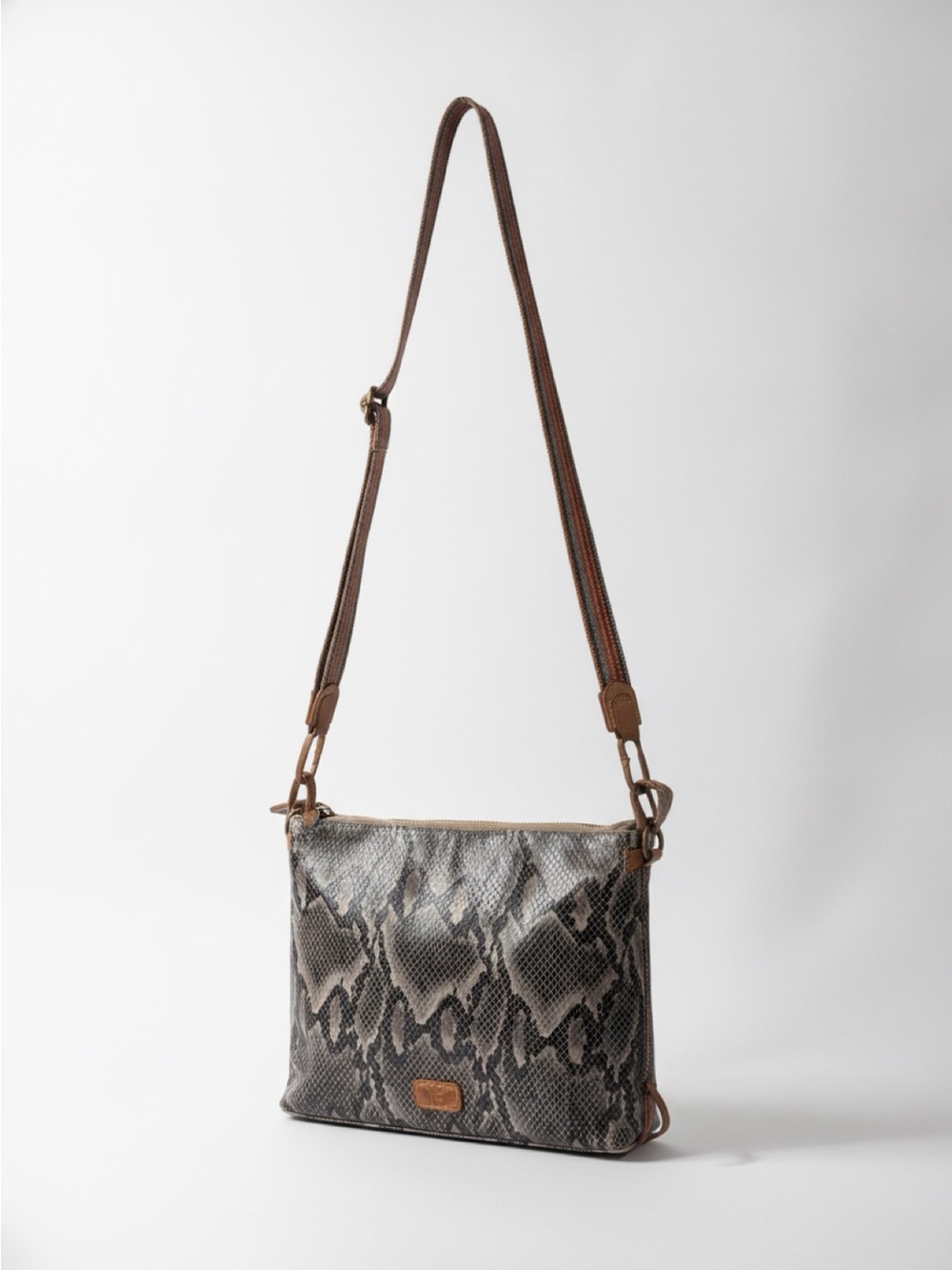 Consuela Snake-Print Crossbody in Gray and Brown excellent condition